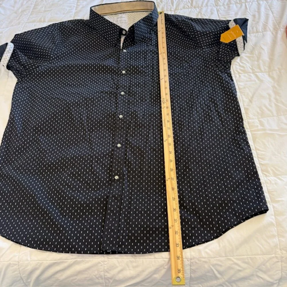 Craft & Flow Shirt Black Geometric Print Rolled Short Sleeve Stretch Size 3XL - Picture 7 of 9